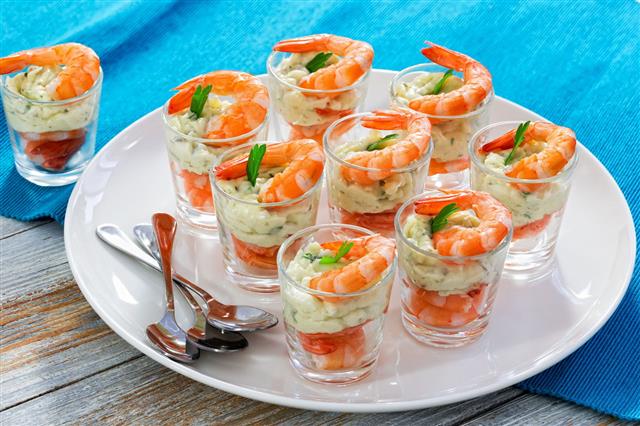 Cocktail Shrimp Shooters With Mayonnaise Sauce