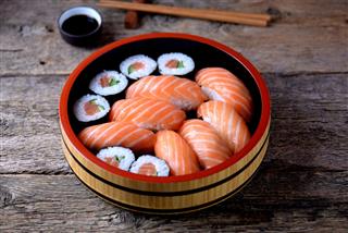 Homemade Sushi With Fresh Salmon