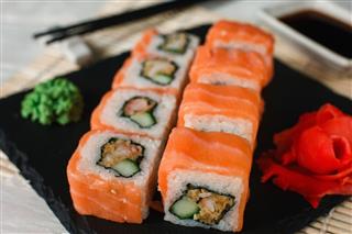 Sushi With Salmon Closeup