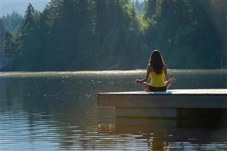 Tranquil Lakeside meditation at sunrise