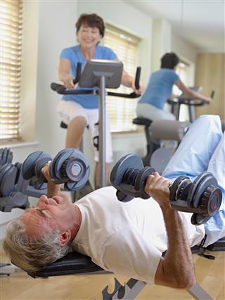 Mature couple working out