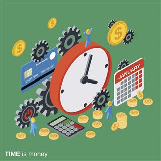 Time is money, time management, business planning vector concept