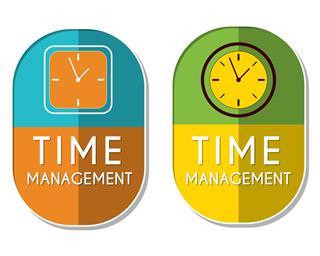 Time management with clock signs, two elliptical labels