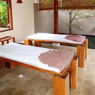SPA massage beds at luxury hotel, Bentota, Sri Lanka