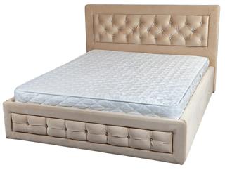 Wooden double bed with cream faux leather, and orthopedic mattress