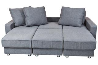 Convertible fabric sofa bed futon dark gray color, isolated