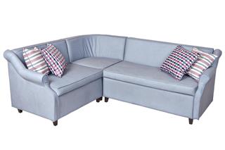Light gray corner fold-out upholstered in fabric sofa bed, isolated.