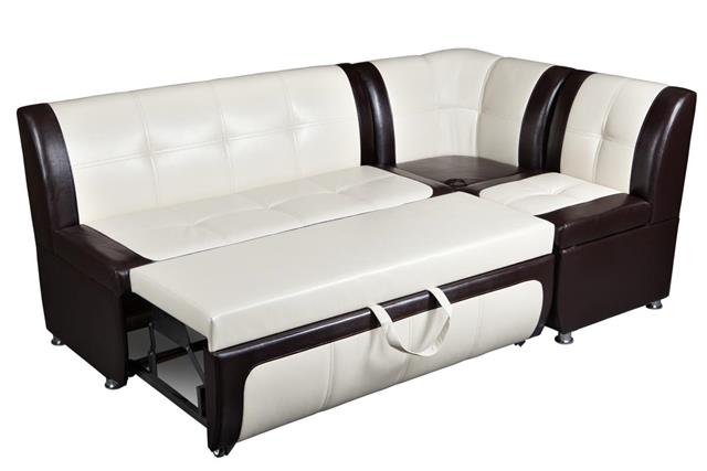 Corner sofa bed in artificial skin, furniture for kitchen