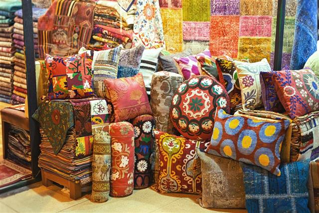 Oriental cushions in the shop