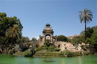 Statues And A Fountain In Barcelona