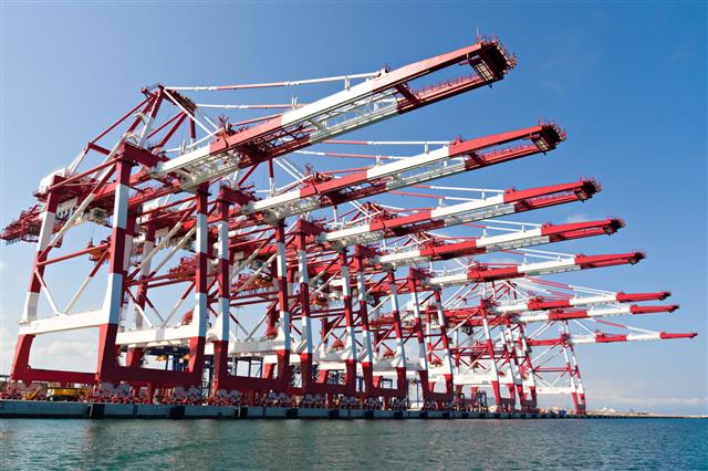 Cargo Cranes In Industrial Port