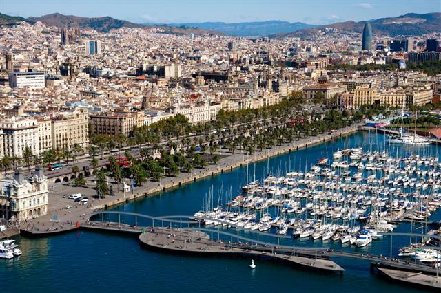 Large Marina And Cityscape In Barcelona