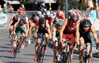 Cycling Triathlon Competitors Fighting