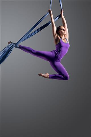 Girl Performing Aerial Silk Dance