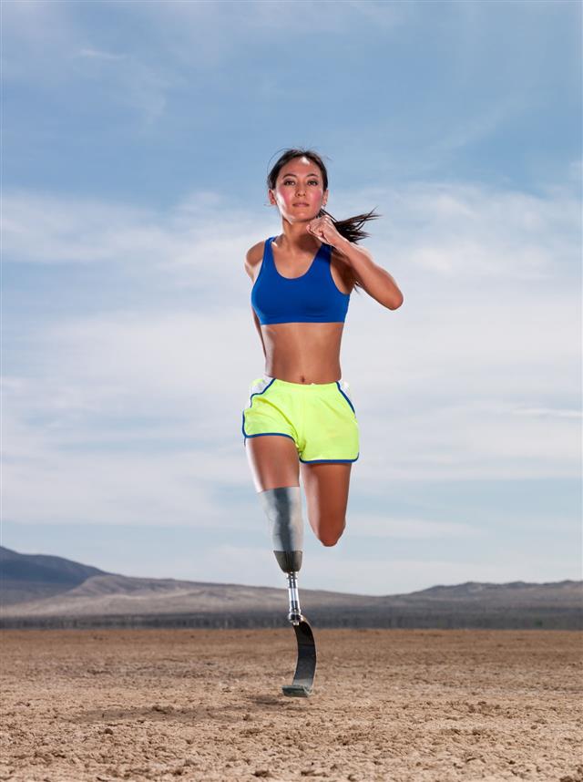 Asian Woman With Prosthetic Leg Running