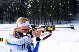 Female Shooting At Biathlon Competition