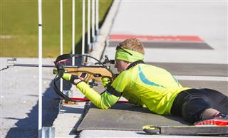 Young Biathlon Competitor At Target Shooting