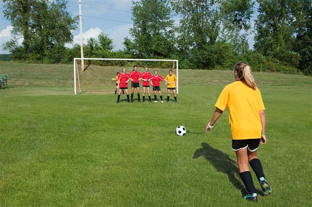 Female Soccer Player Taking Free Kick