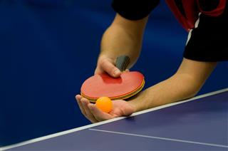 Man About To Serve In Table Tennis
