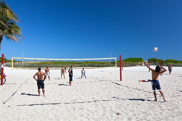 People Playing Volleyball In Miami Beach