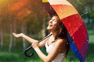 Laughing Woman With Umbrella