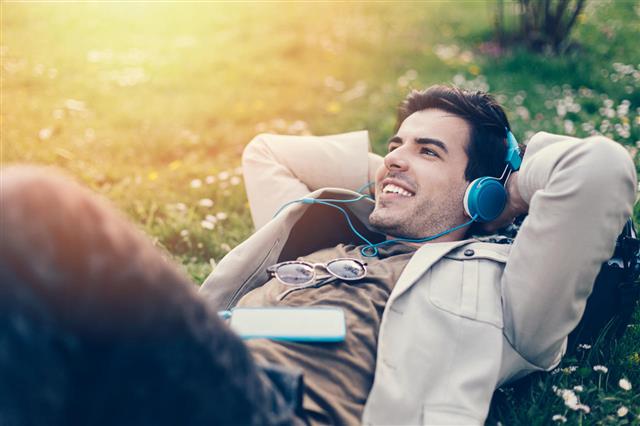 Man With Headphones Enjoying The Music