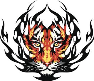 Tiger tattoo in burning design