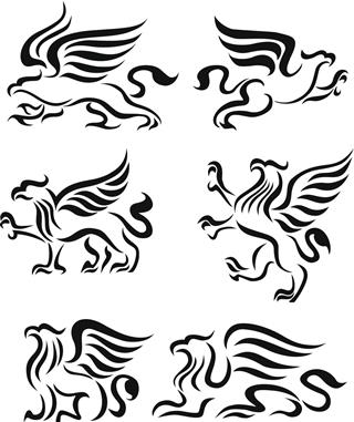 Set of six tribal griffin