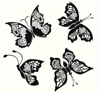 Set of silhouette butterflies