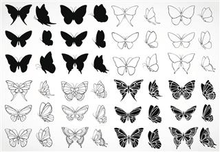 Set of silhouettes butterflies