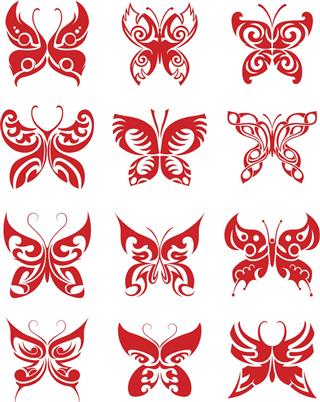 Red butterfly tattoo set