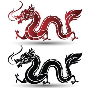 Red and silhouette dragon