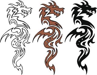 Dragon in color and silhouette