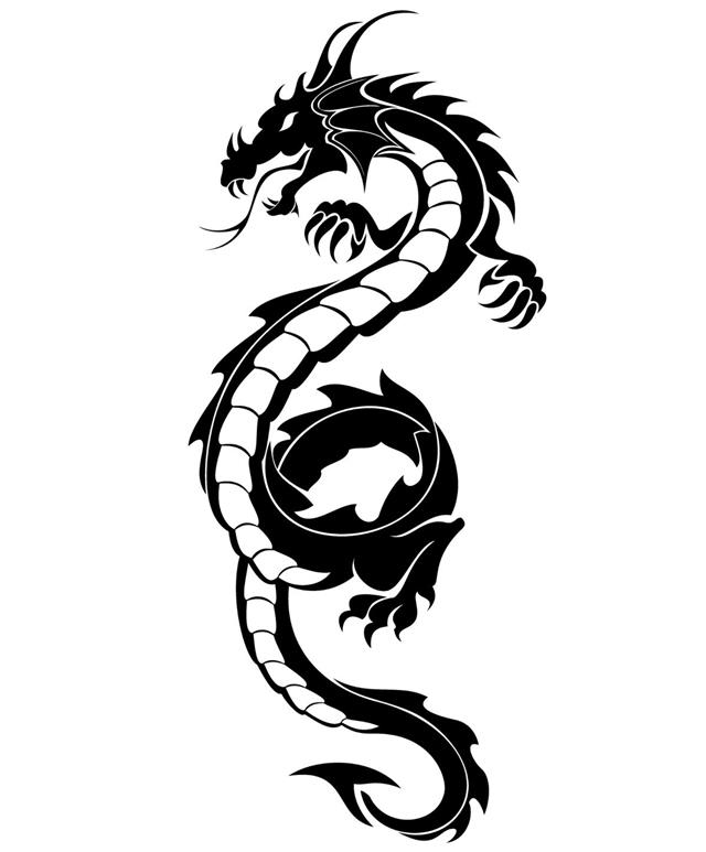 Black tribal dragon tattoo