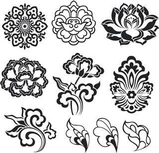 Floral design tattoos set