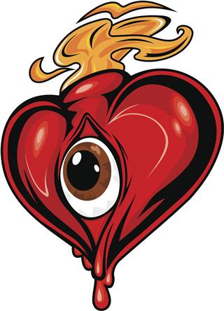 Heart with eye and fire