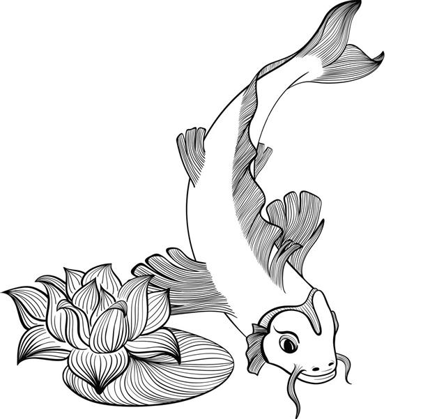 Koi fish with flower