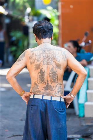 Back view of tattooed man