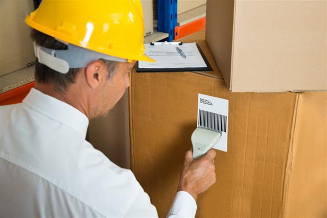 Manager Scanning Cardboard Box