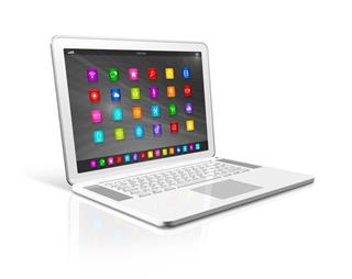 White Laptop Computer Apps Icons Interface