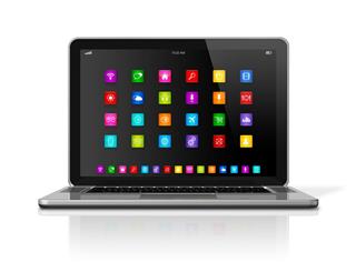 Laptop Computer With Apps Icons Interface