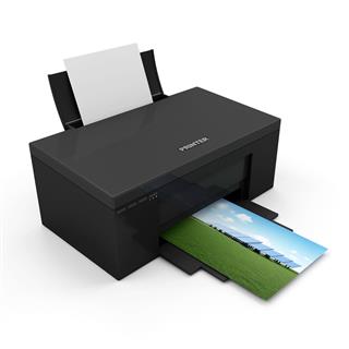 Printer With Paper And Printing Photo