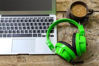 Coffee With Laptop And Headphone