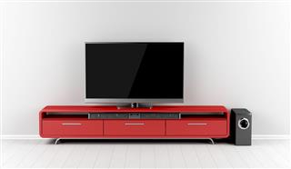 Tv On Red Cabinet