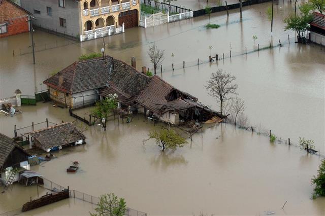Flooded house aerial view