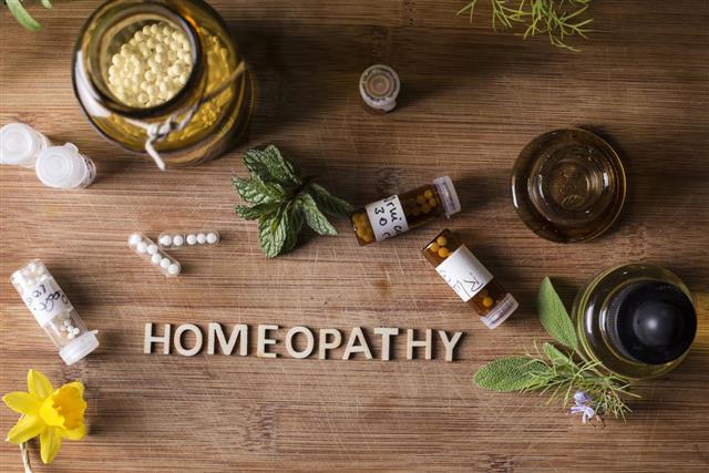 Homeopathy globules and bottles