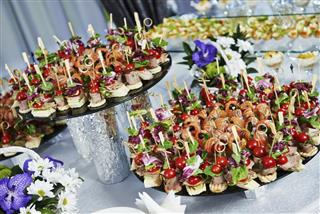 Catering service table with food set
