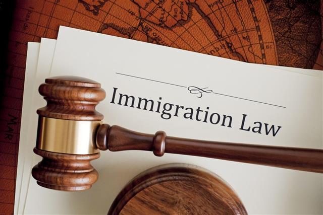 Judge's gavel atop an immigration law paper