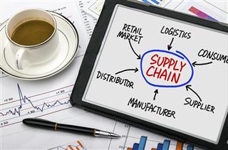 Supply chain diagram hand drawing on tablet pc