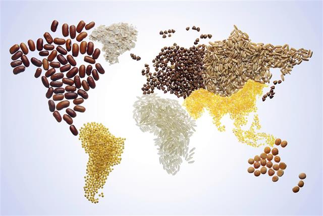 World map with grains